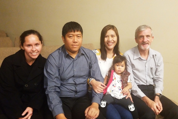 Charles Harvey (Co-Director), Yao, and Doi, and alumna Danielle Jones at a 2019 Chapel