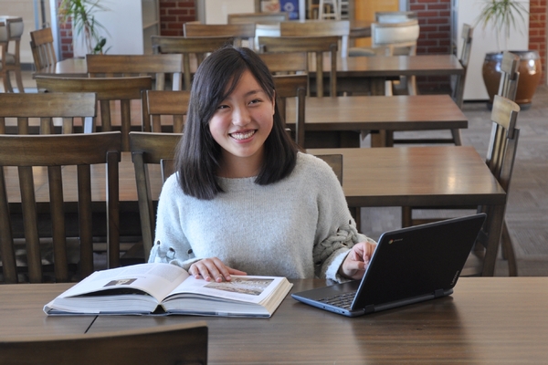Student from Japan in the WCHS library